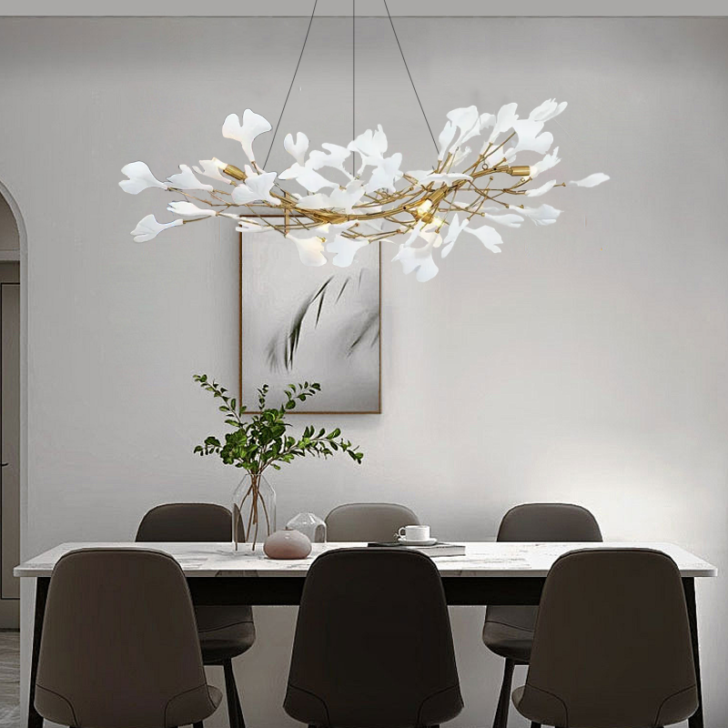 Modern White/Gold Pendant Light Metal Living Room