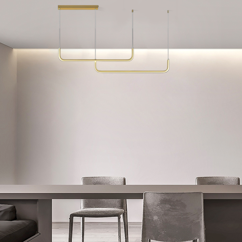 Minimalist Black Gold Pendant Light Metal Aceylic Linear Living Room