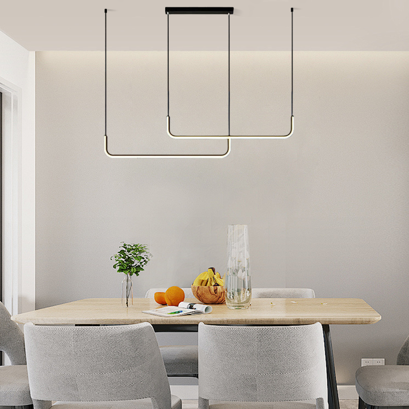 Minimalist Black Gold Pendant Light Metal Aceylic Linear Living Room