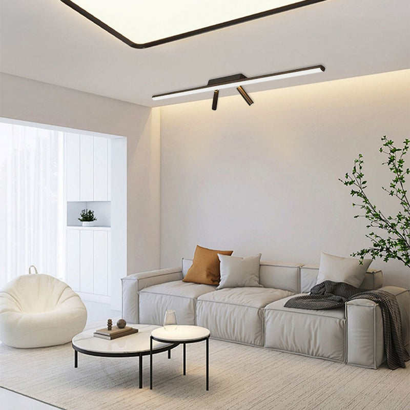 Minimalist Black Ceiling Light Metal Linear Living Room