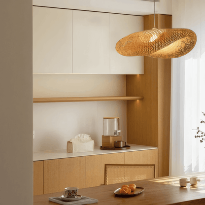 Natural Wood Pendant Light Bamboo Living Room