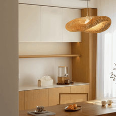 Natural Wood Pendant Light Bamboo Irregular Shape Living Room