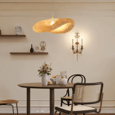 Natural Wood Pendant Light Bamboo Irregular Shape Living Room