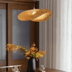 Natural Woven Pendant Light in Indoor Dining Area