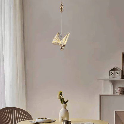 Art Deco Gold Pendant Light Metal Acrylic Butterfly Bedroom