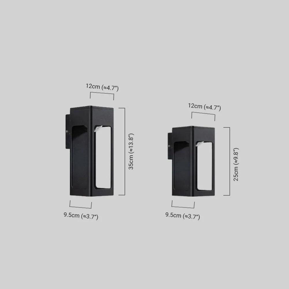 Modern Black Rectangular Outdoor Wall Lamp Dimension