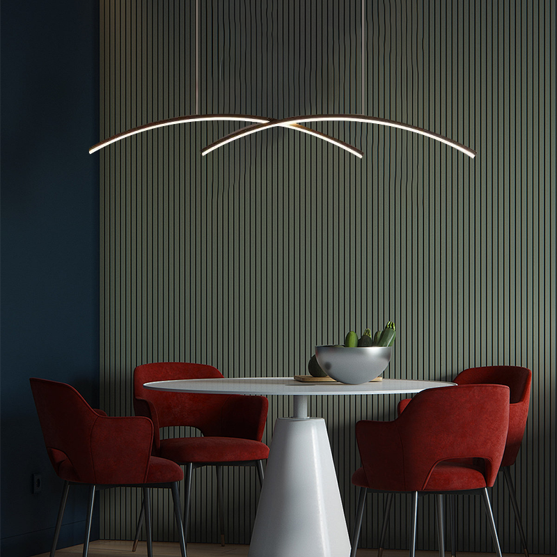 Minimalist Black/Gold Pendant Light Metal Double Curve Dining Room