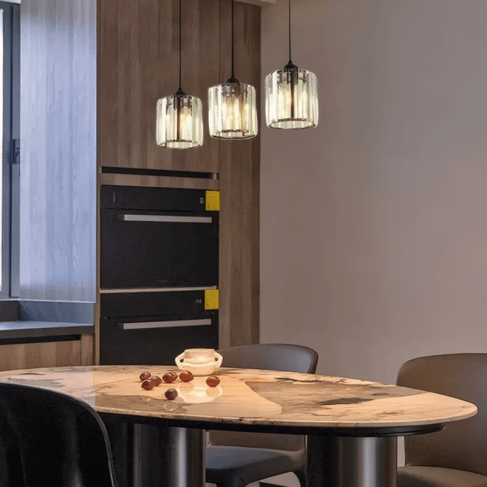 Nordic Black Pendant Light Dining Room 3-Head Round B
