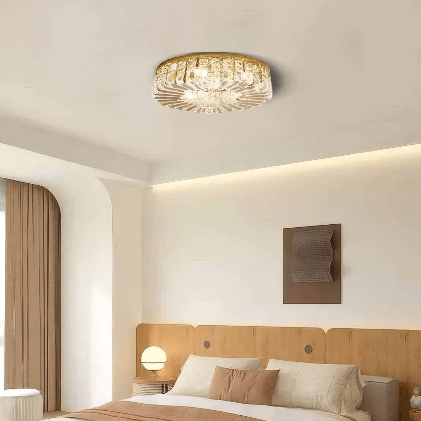 Royal Gold Ceiling Light Crystal Round Bedroom
