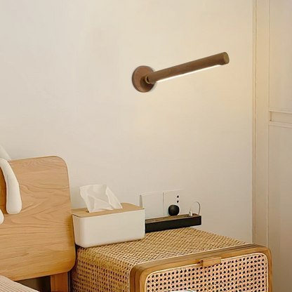 Retro Brown Wall Lamp Wooden Cylindrical Bedroom