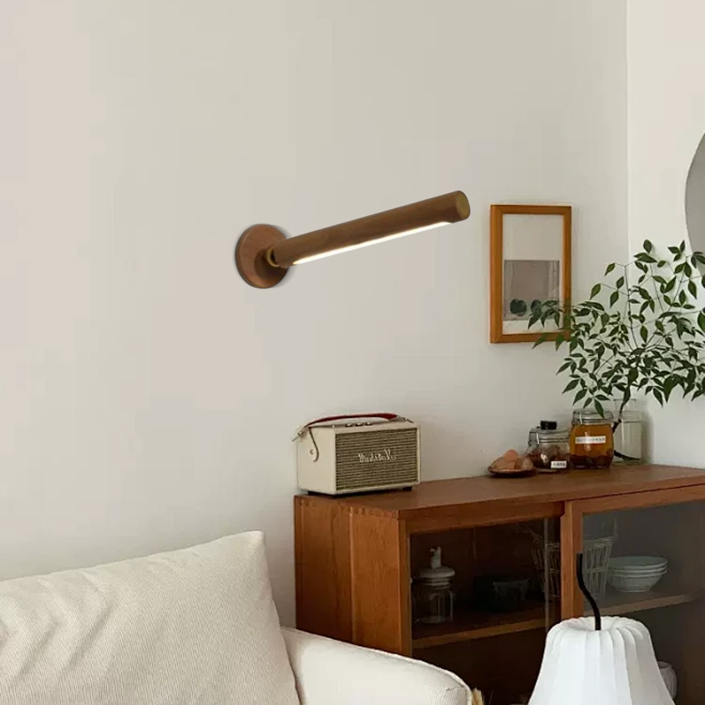 Retro Brown Wall Lamp Wooden Cylindrical Bedroom