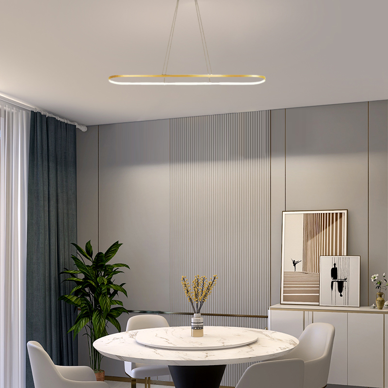 Modern Black Pendant Light Metal Oval Dining Room