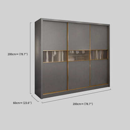 Modern Lmplx Wood  Glass Dark Gray Wardrobe Bedroom