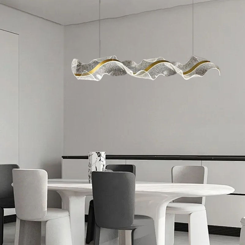 Modern Gold Pendant Light Metal Acrylic Wave Dining Room