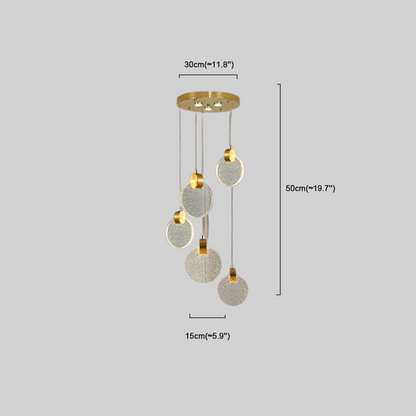 Art Decor Gold Pendant Light Metal Crystal Round Stair